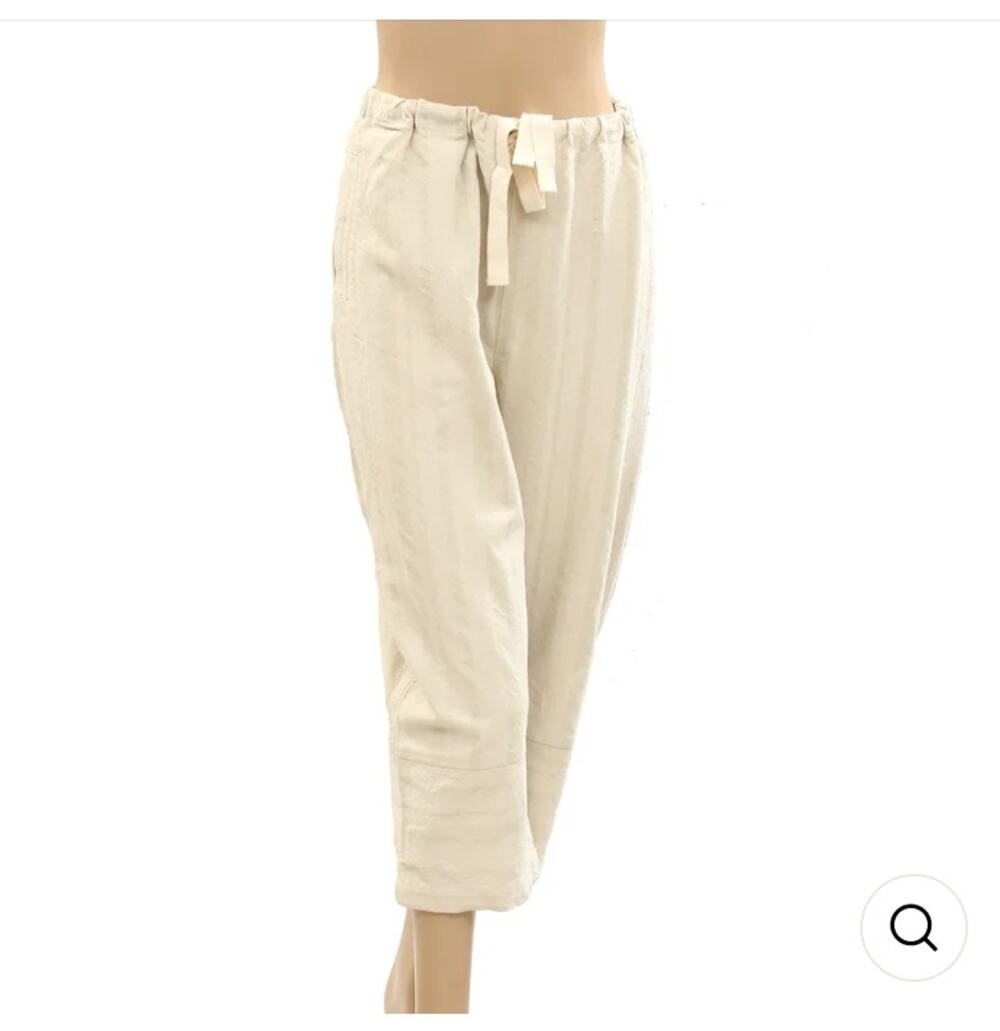 Free People Cropped Striped Pants Size XS Cream Drawstring Wide Leg Boho